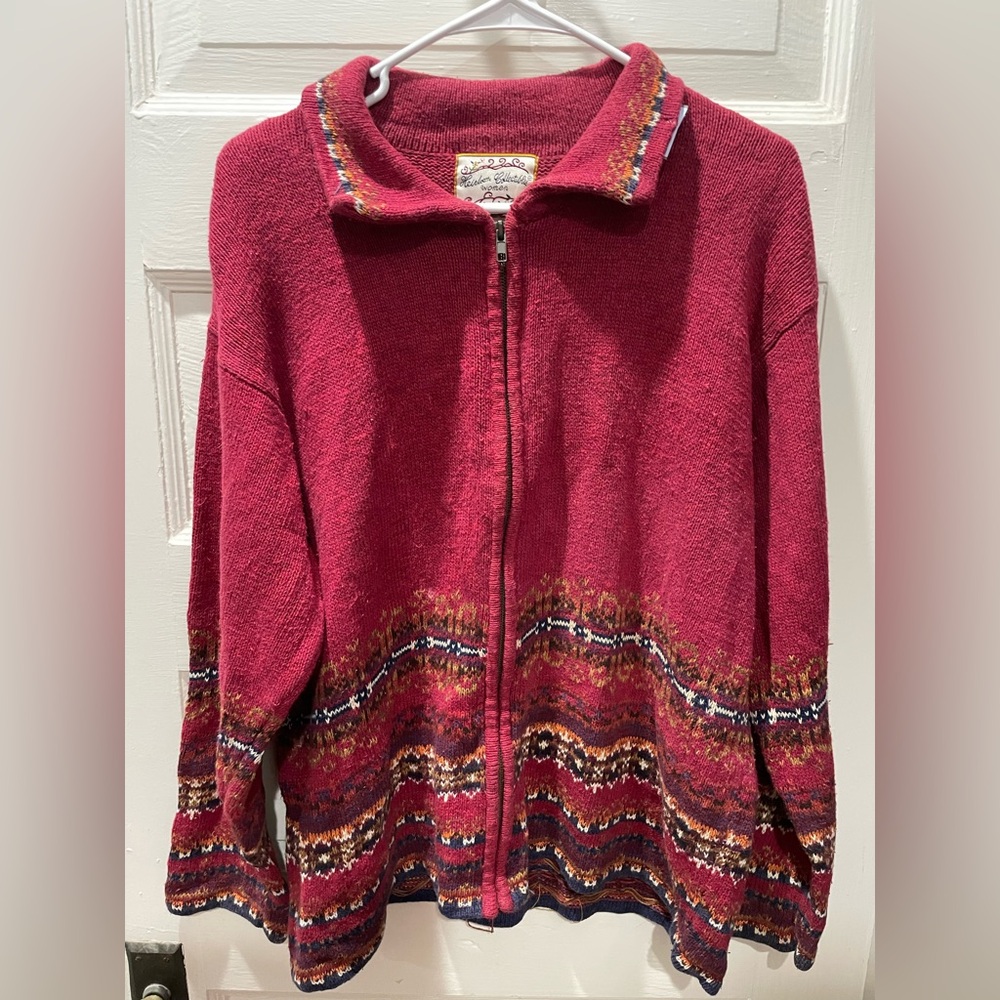 Vintage Heirloom Collectibles Burgundy Patterned Cardigan, Autumn,Size 14/16, XL